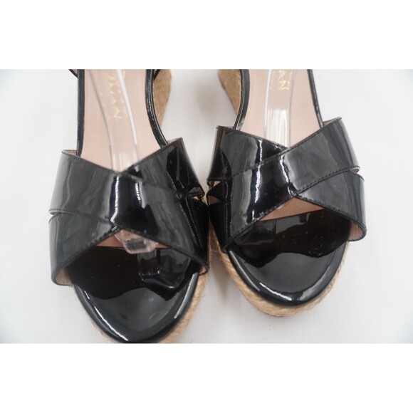 Stuart Weitzman BLKPatent Leather Espadrilles Crossover Braided Jute Trim Sz 8.5 - Picture 8 of 11